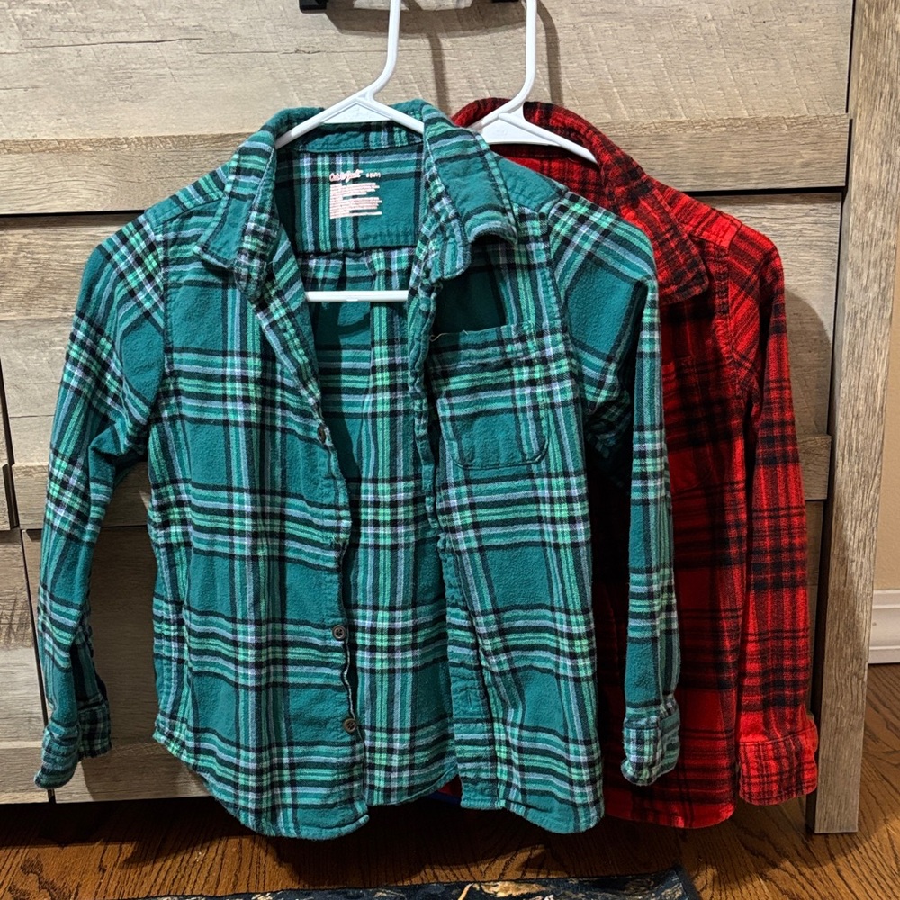 Cat & Jack Kids Plaid Button Down Shirts - Green and Red